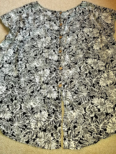Top da donna-JONES NEW YORK-bianco/nero floreale misto lino hi-lo tunica-2X - Foto 4 di 5