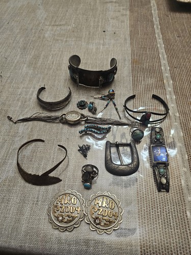 Lot bijoux vintage amérindiens turquoise argent sterling mixte 175 grammes P8 - Photo 2/24