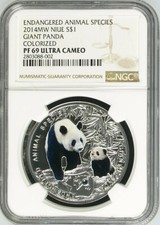 2014 Giant Panda NGC PF69 Ultra Cameo Niue 1oz Solid Silver Coin
