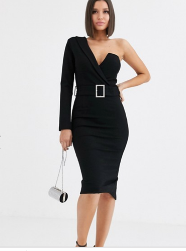 Shoulder Tux Midi BELTED DRESS GOWN 
