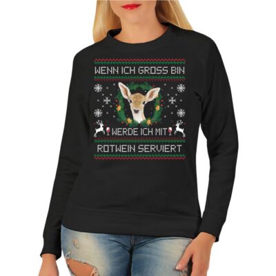 Damen Pullover Sweatshirt Weihnachten Schwarzer Humor Funshirt Reh