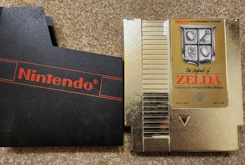 The Legend Of Zelda Gold Cartridge (Nintendo NES, 1985) Cartridge & Case