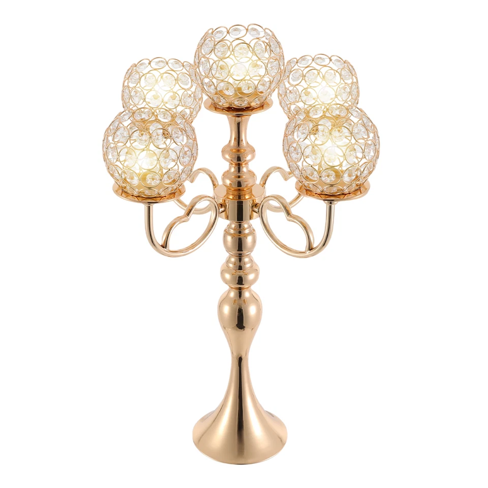 Candelabro de 5 brazos, candelabro de mesa, candelabro dorado Foto 4 de 4