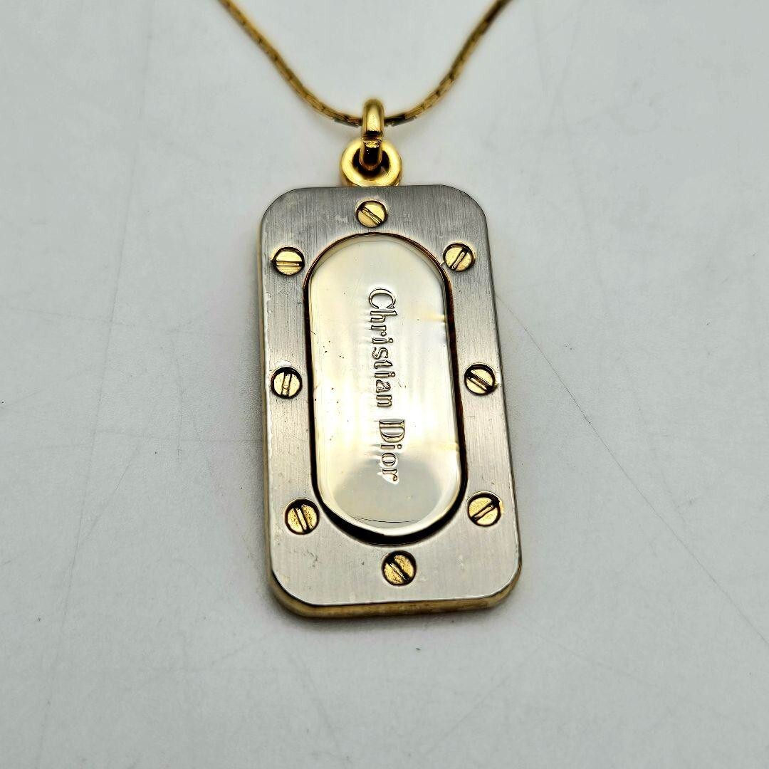 Christian Dior Vintage Logo Plate Silver and Gold Necklace Accessories Used  F/S