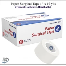 Medical Paper Surgical Tape Tearable, Adhesive, Breathable 1" x 10 yds Up to 24