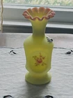 VINTAGE FENTON ART GLASS ROSE BURMESE #7359 PINCH VASE HP ARTIST SIGNED 1970S