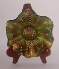 Fenton Peacock Tail Carnival Glass Ruffled Bowl 6" Antique Dish