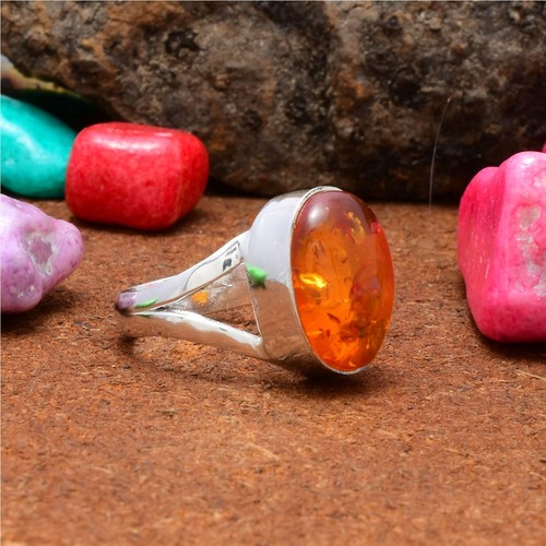 Báltico Ámbar Piedra Preciosa 925 Plata de Ley Hecho a Mano Anillo Todo Tamaño - Imagen 2 de 5