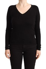 Maglione ALPHA STUDIO nero viscosa manica lunga scollo a V pullover IT44/US10...