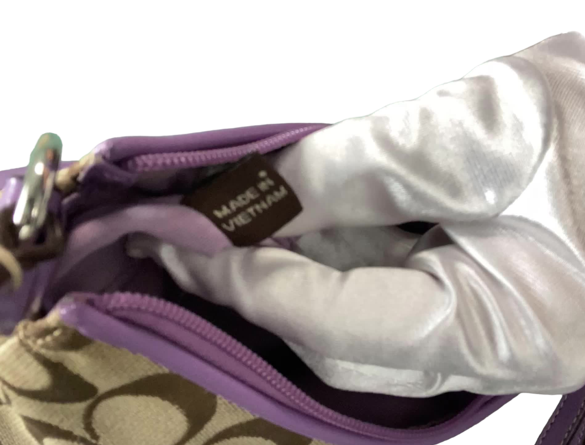 NWOT Coach Signature Striped Lavender and Khaki Mini-Satchel