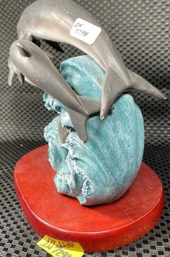 Trio Dolphins Breaching Waves Sculpture a Decorative Table Top Sculpture IN7298 - Picture 7 of 9