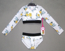 Justice Swimsuit Youth Extra Small 5/6 White Floral 2 Piece Long Sleeve Girls