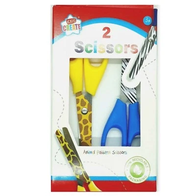 KIDS CREATE Confezione 2 Forbici Stampa Animali Bambini Crea Bambini Punta Sicurezza Scuola Artigianato
