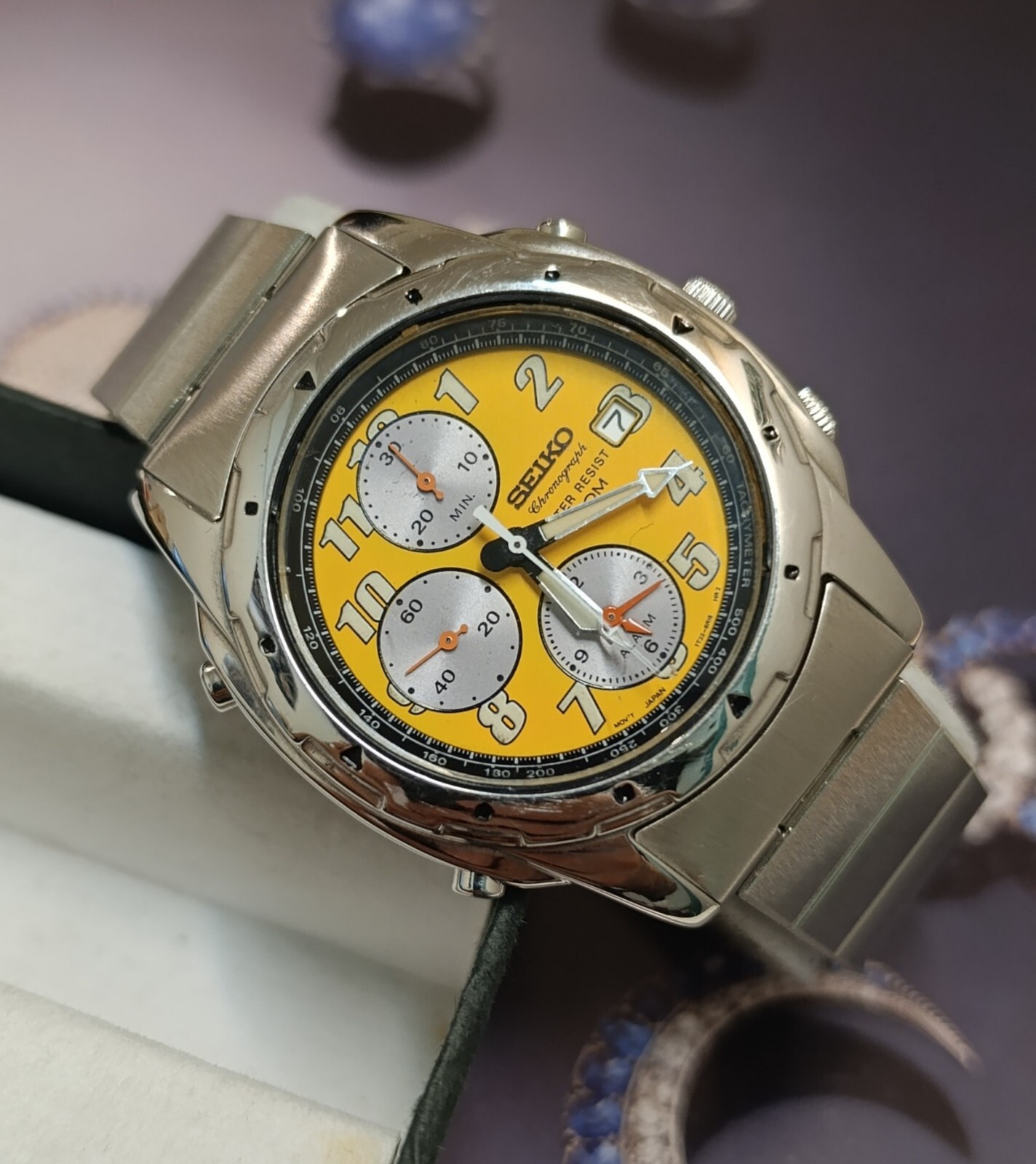 GENT´S SEIKO CHRONOGRAPH ALARM WATCH 7T32-6M30 YELLOW DIAL image 3