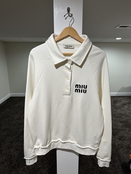Miu Miu Applique Embroidered Logo White Polo Sweatshirt