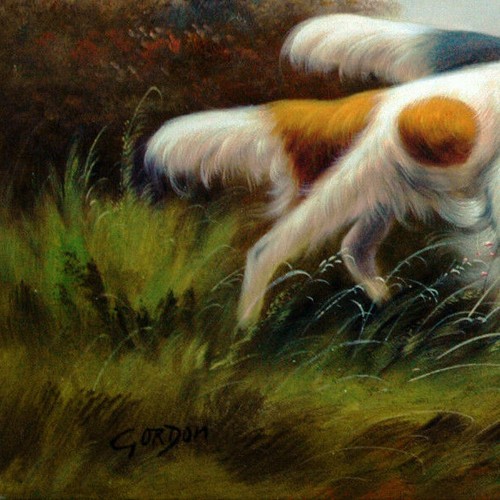 Jagdhunde 2 Englische Setter Ölgemälde auf Leinwand Tiermaler Gordon signiert - Bild 2 von 4