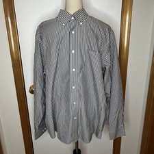 Eddie Bauer Long Sleeve Dress Shirt Men Large Gray White Collar Wrinkle Resist