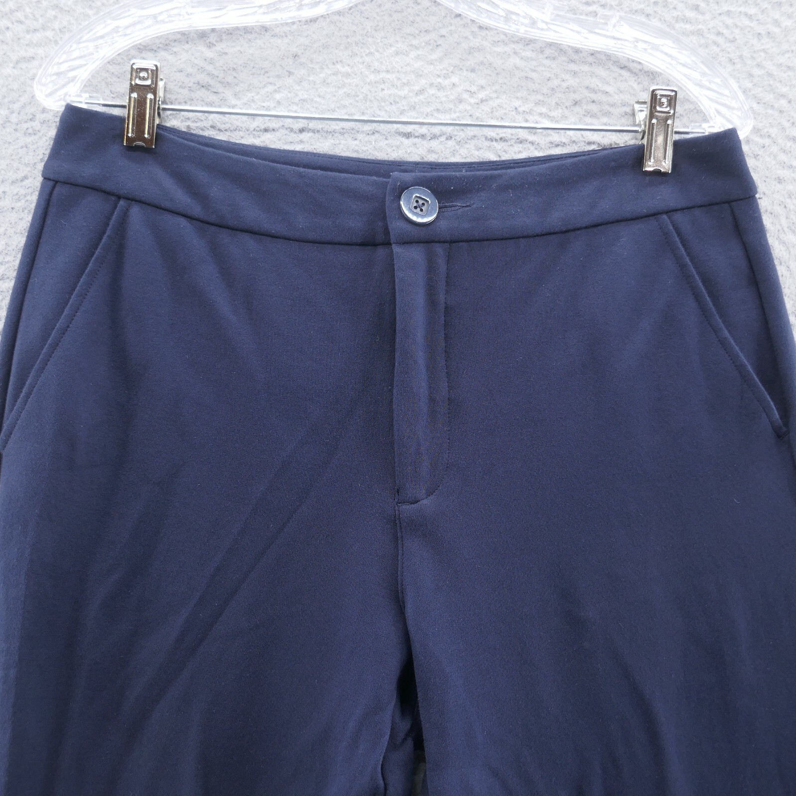 Pantaloni donna Cabi Keen Kick svasati crop 8 blu navy orlo con bottoni maglia ponte
