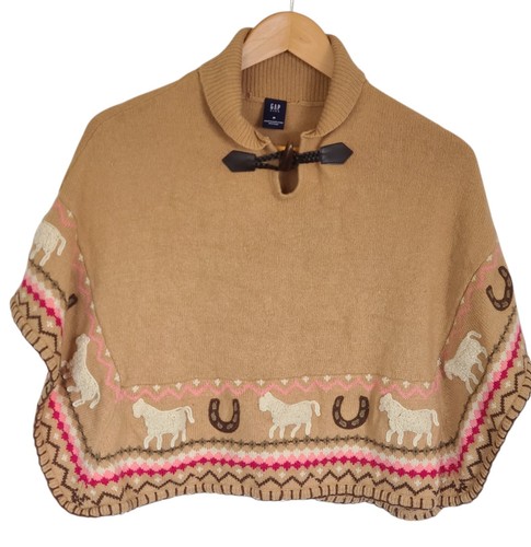 Gap Kids Poncho Cape Wool Blend Western Horses Medium