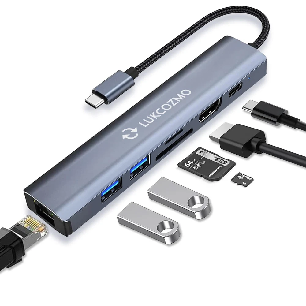 USB Hub 3.0, 7 in 1 USB Hub with 1000M Ethernet, 4K HDMI, 2 USB3.0, 100W PD, ...