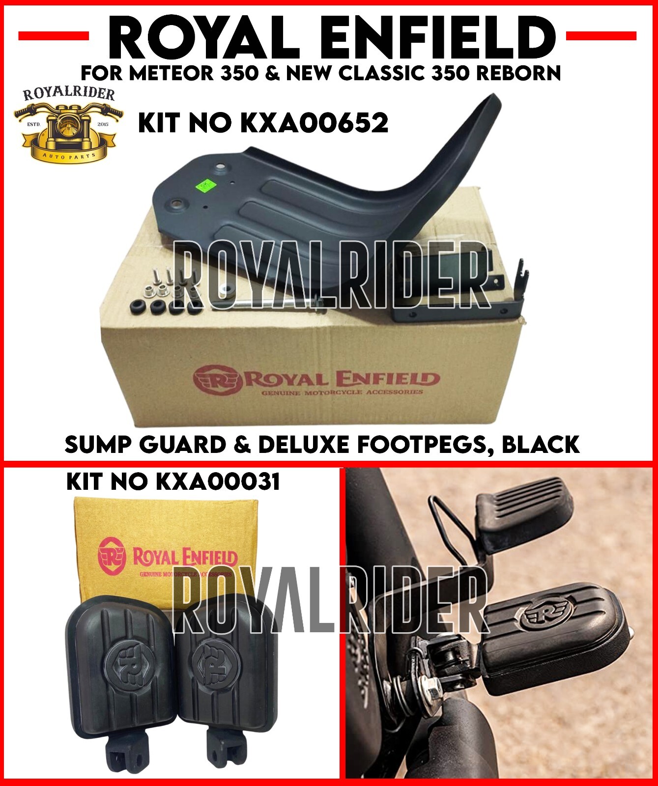 Fits Enfield SUMP GUARD & DELUXE FOOTPEGS BLACK For METEOR & NEW