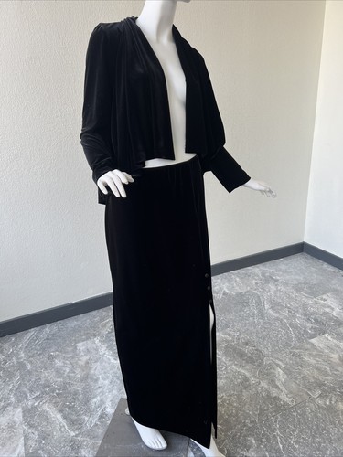 Alex Evening Women M Black Velour Soft Jacket And Long Skirt - Picture 2 of 8