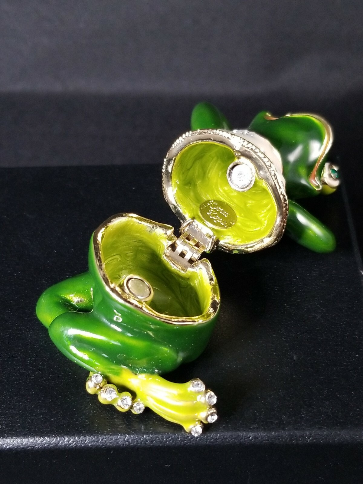 Keren Kopal Austrian Crystal & Enamel Yoga Frog Trinket Jewelry Box