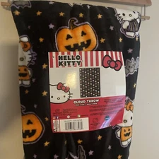 NEW 2024 Hello Kitty Halloween Blanket Plush Cloud Throw Sanrio Black 60"x70"