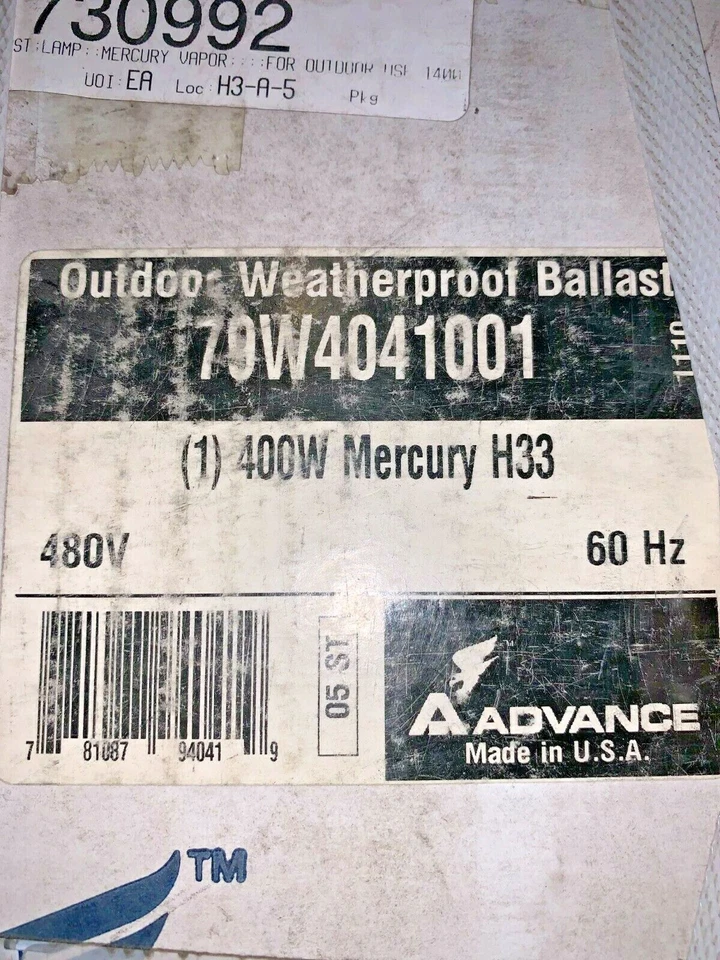 ADVANCE BALLAST 79W4041-001 / 79W4041001 400W MERCURY H33 (NEW IN BOX) - Image 4 of 4
