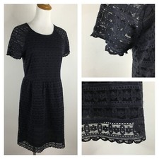 FREE PEOPLE Womens sz 8 Black Lace Overlay Short Sleeve Lined Dress