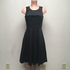 Talbots Womens Black Sleeveless Pleated Knee Length Pocket Party A-Line Dress 4