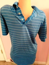 CHAMPION   STRIPED  Golf Polo Shirt Polyester 1/4 Button Up S/P