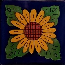 4 Pieces 6"x6" TalaMex Sunflower  Talavera Mexican Tile