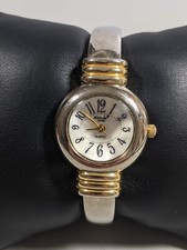 Mondu White Dial Round Silver Tone Case 25.5 mm Hinge Open Cuff Bracelet Watch