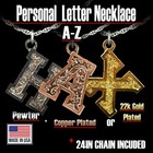 Personal Initials Letters Necklace Pendant A-Z Pewter Copper or Gold Made in Usa
