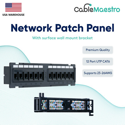 Mini Patch Panel UTP 12 Port CAT6 RJ45 110 Network Surface Wall Mount Bracket
