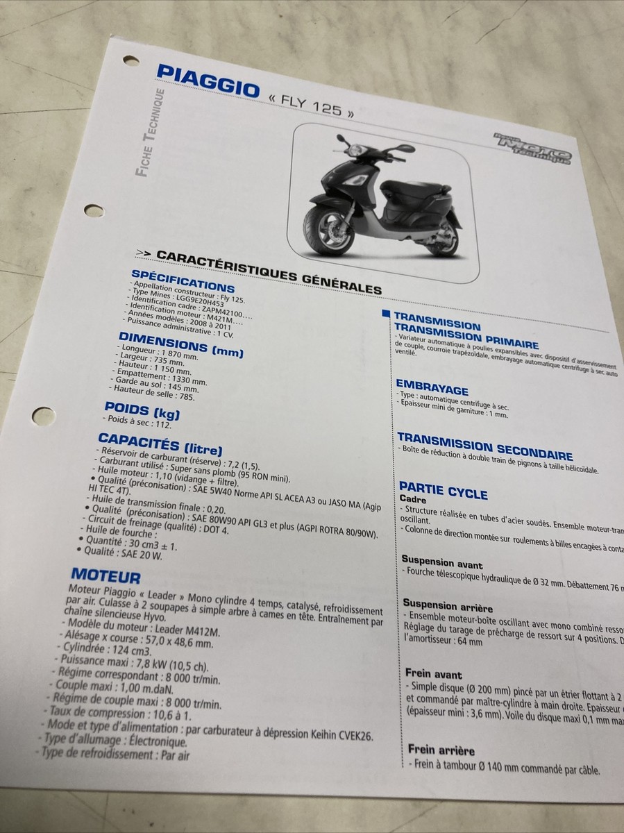 Piaggio Scooter 125 Fly 2008 2011 Fiche technique moto RMT ETAI