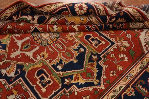 Orange Heriz Serapi Beauty Hand-Knotted Indian Living Room Carpet in Wool 9'x12' - Picture 15 of 21