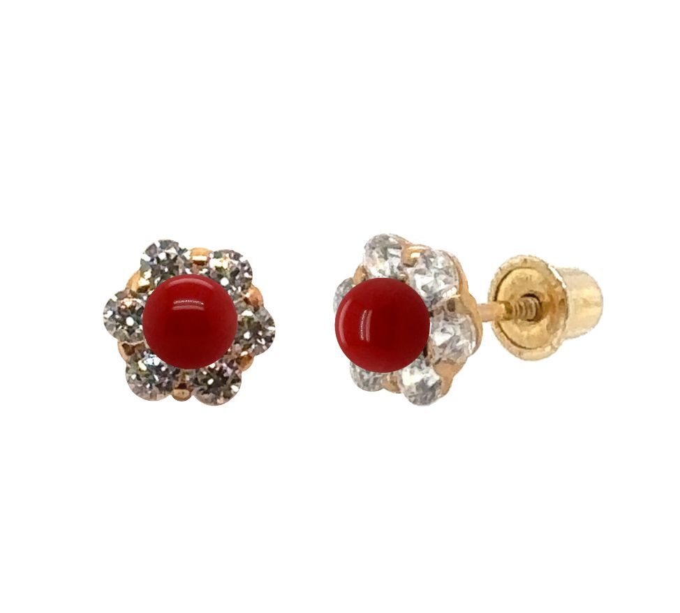 Red Coral Coral Earrings Macys 14k Yellow Gold Red Coral Stud