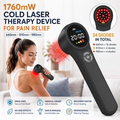LLLT Cold Laser Device 1760mW 660/810/980nm for Human Wound Healing Pain Relief