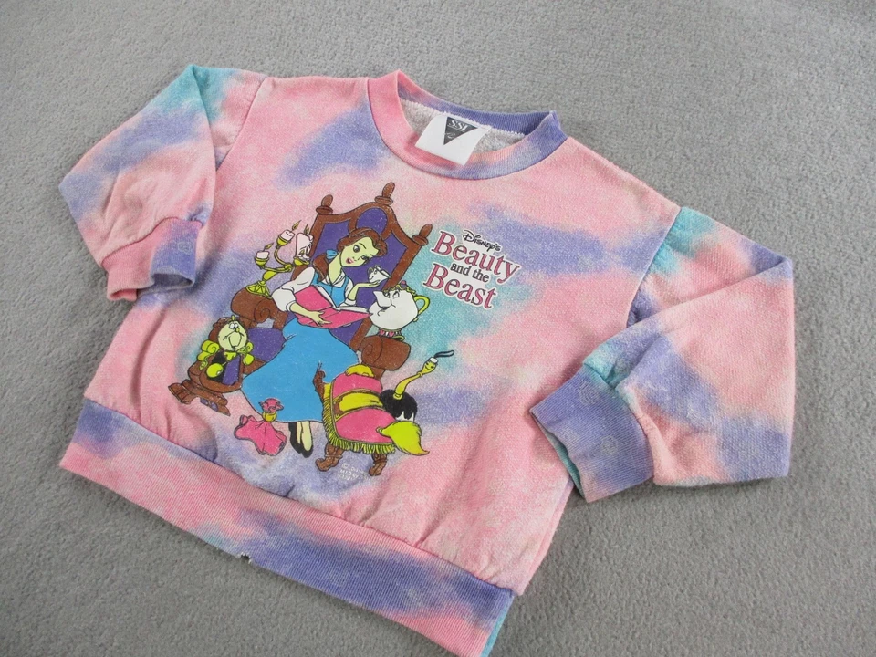 Sudadera De Colección Disney La Bella y la Bestia Niñas 4 Tie Dye Pastel EE. UU. 90s Foto 2 de 4