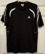 adidas Men's Black/White Logo Athletic T-Shirt M Crew Neck Short Sleeve Poly