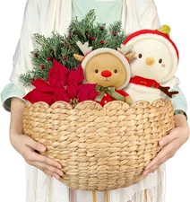 Handwoven Water Hyacinth Scalloped Hanging Basket, Wall Basket Hanging Flowers 