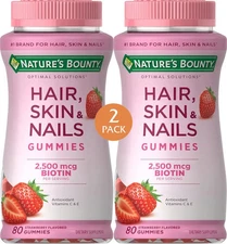 2 Pack Nature's Bounty Hair Skin & Nails Gummies 80 Ct | Strawberry 10/26
