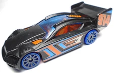2020 HOT WHEELS TIME TRACKER #914 BLACK DIECAST 2 7/8" RACE CAR W/ ORANGE & BLUE