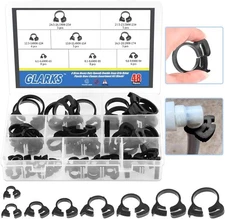 Glarks 48Pcs 8 Size Heavy Duty Black Nylon Hose Clamps 48Pcs, 