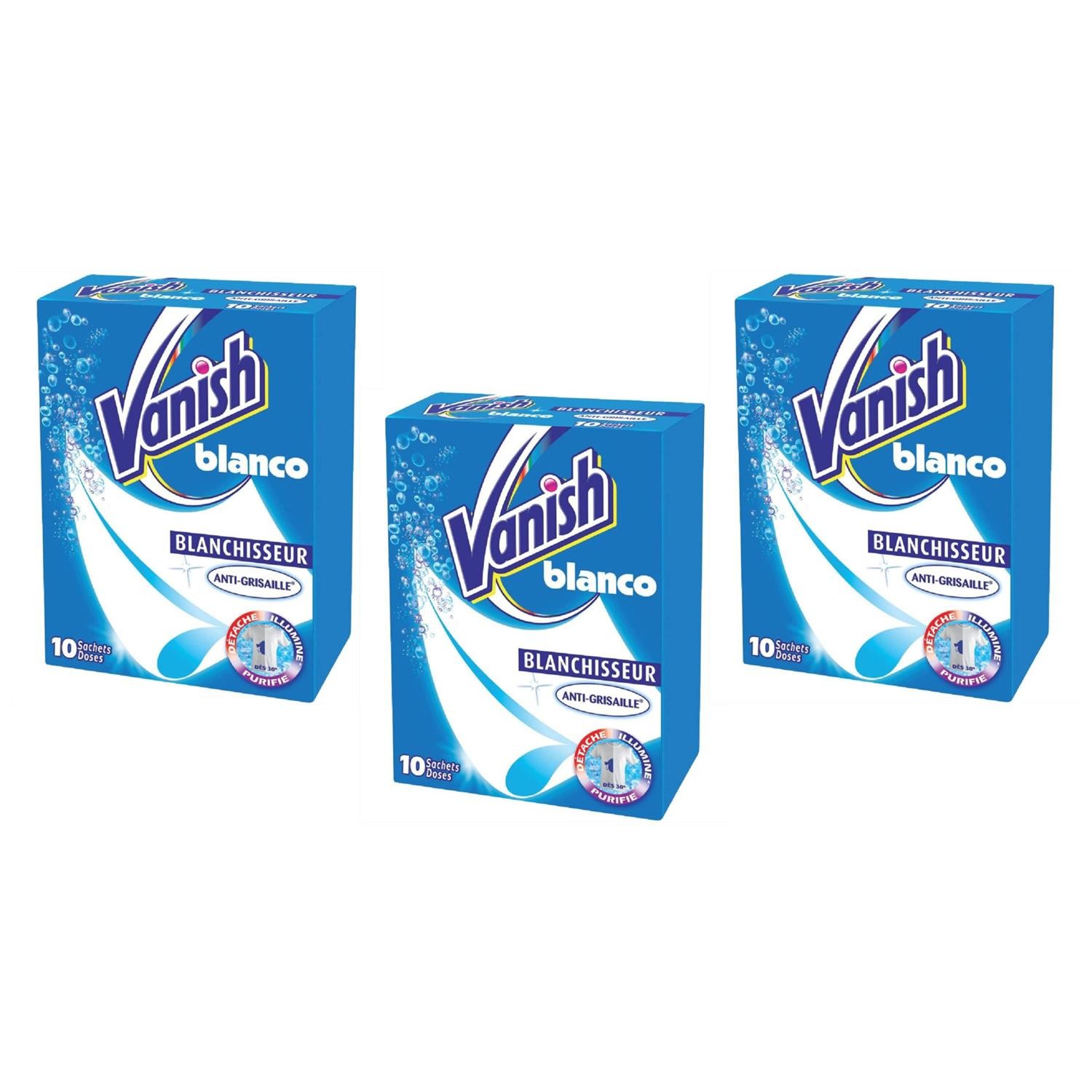 Vanish poudre anti-grisaille pour laver et raviver les chemises blanches en lot de 3