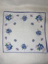 Vintage Floral Handkerchief Blue Pink Green 11.75" X 11.25" Hanky Hankie