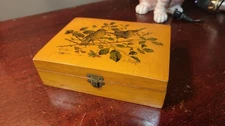 Vintage J & P COATS Sewing Thread Box Wood w Latch, Hinged, Trinket Chest, Birds