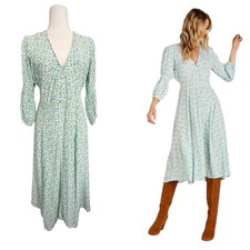 Faithfull The Brand Maud Midi Dress Tilde Floral Print Blue White Rayon Size 6 M